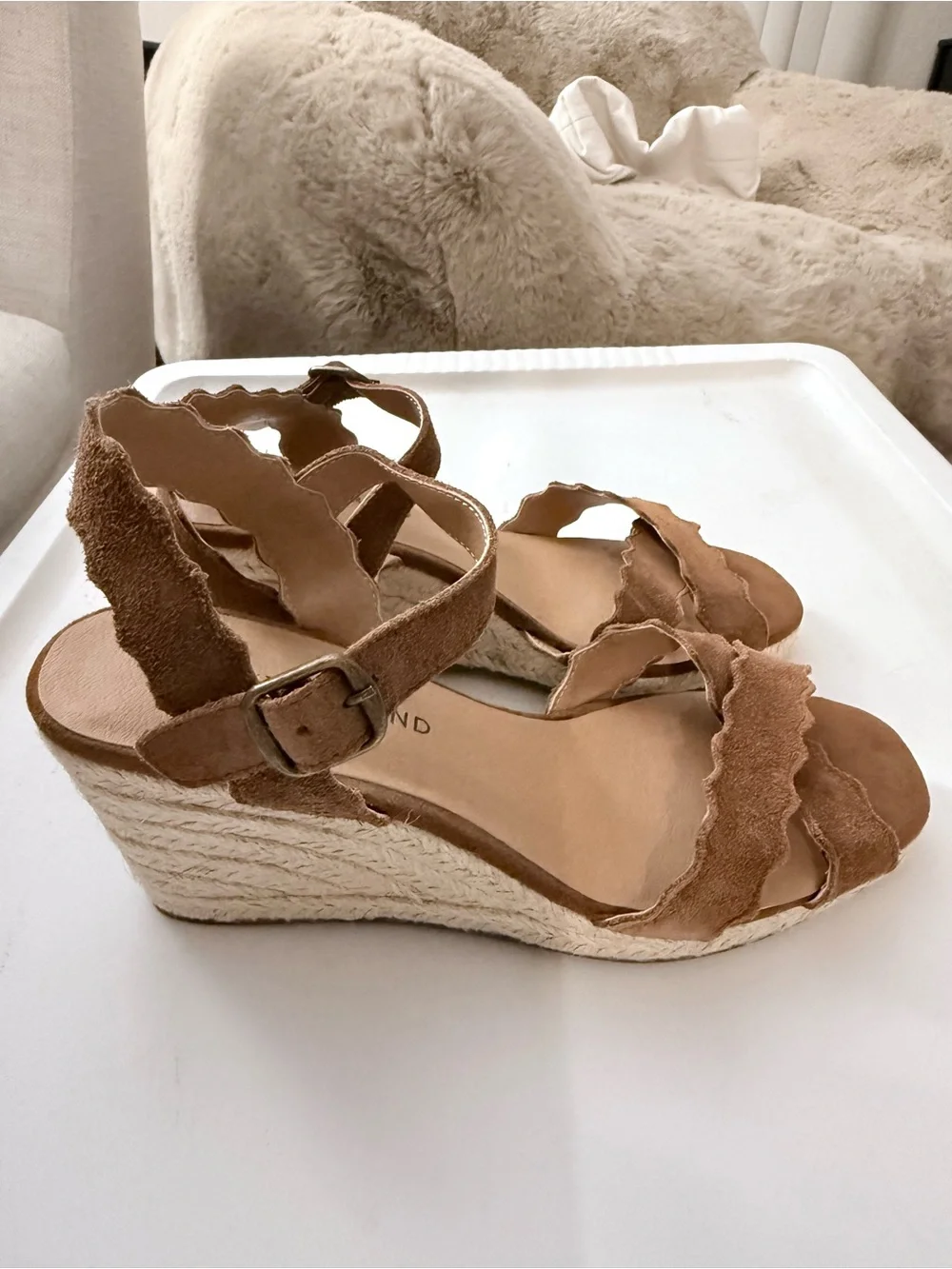 Lucky Brand Brown Suede Scalloped Wedge Sandals